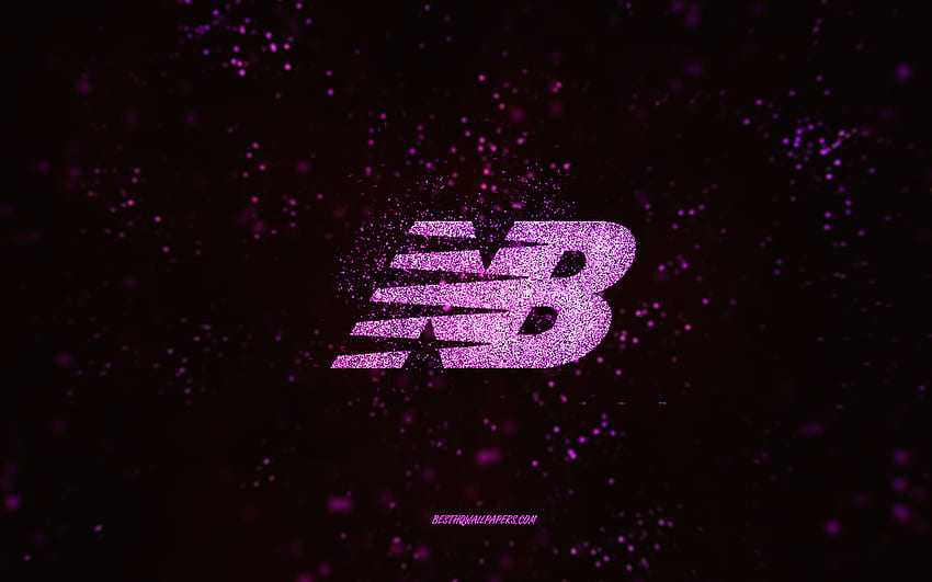 New Balance glitter logo, , black background, New Balance logo, pink glitter art, New Balance, creative art, New Balance pink glitter logo HD wallpaper