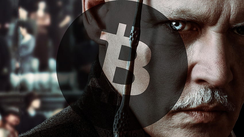 Bitcoin BTC Logo Gellert Grindelwald Johnny Depp Phantastische Tierwesen HD-Hintergrundbild