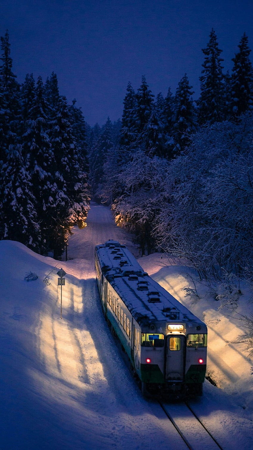 Snow Night Train HD phone wallpaper
