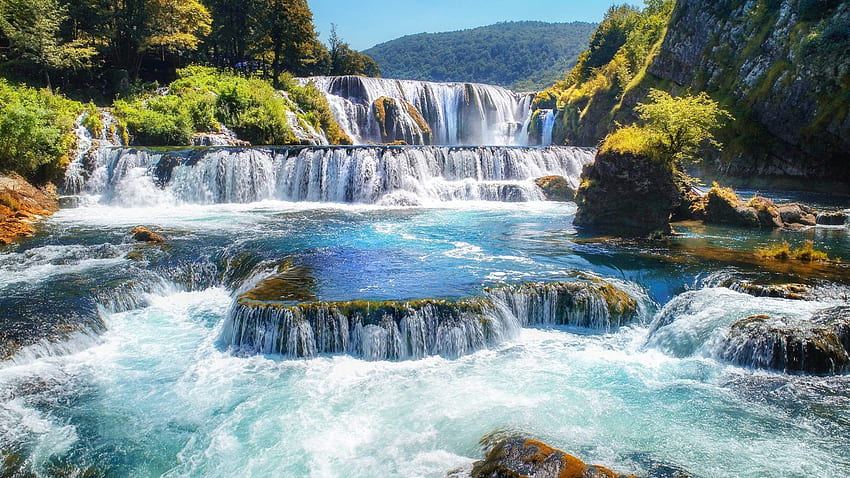 น้ำตก Strbacki Buk แม่น้ำ Una บอสเนียและเฮอร์เซโกวีนา ภูมิทัศน์ ธรรมชาติ สำหรับแท็บเล็ตพีซีและมือถือ วอลล์เปเปอร์ HD