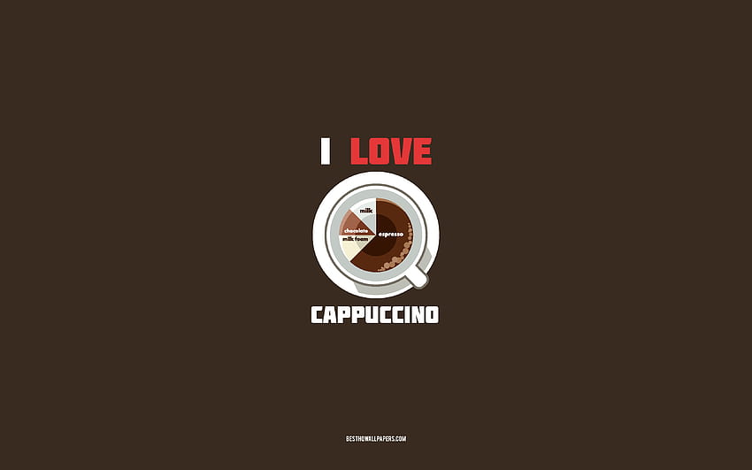 カプチーノのレシピ, , カプチーノの材料が入ったカップ, カプチーノコーヒーが大好き, 茶色の背景, カプチーノコーヒー, コーヒーのレシピ, カプチーノの材料, カプチーノ 高画質の壁紙