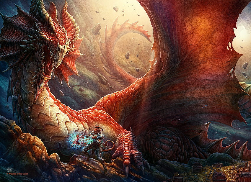 Dragon, kerem beyit, art, fantasy, red HD wallpaper