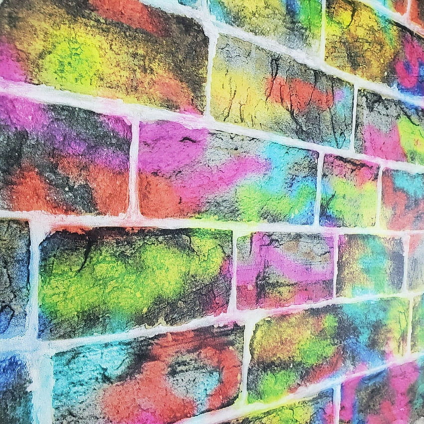WM29140701 Graffiti multicolor Faux Brick Yellow Green blue Wallpape - wallcoveringsmart, Purple Graffiti fondo de pantalla del teléfono