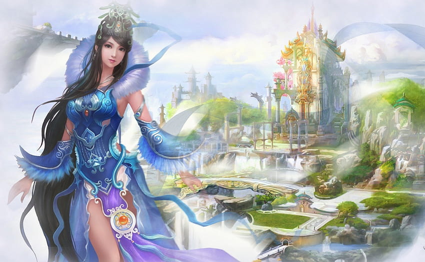 Jade Dynasty, asiático, cidade, menina, beleza, mulher, fantasia, jogo, lutador, princesa, castelo papel de parede HD
