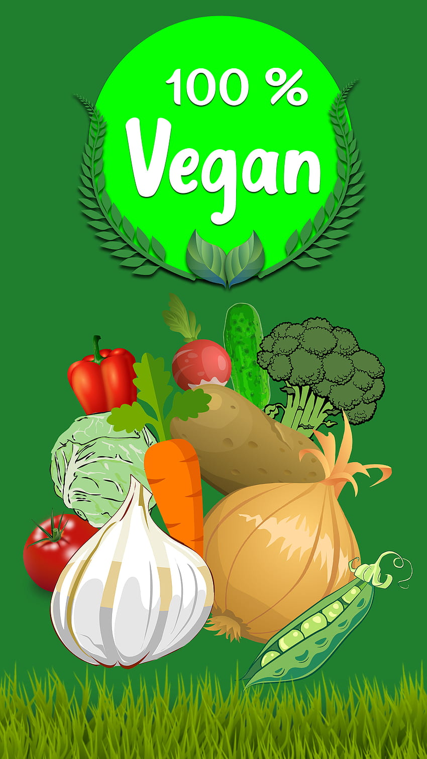 Vegan, aglio, 100%, cavolo, gola, capsico, cipolla, ravanello, broccoli, pomodoro, pisello, erba, patata, carota Sfondo del telefono HD