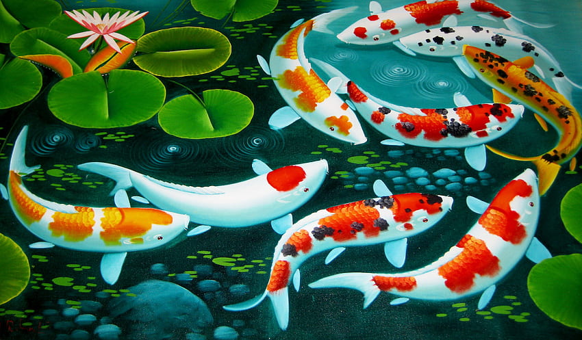 LA Social Fashionista on FENG SHUI, Green Koi Fish HD wallpaper