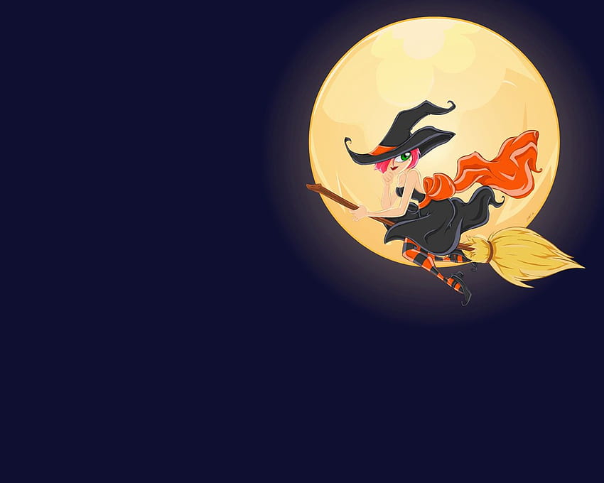 Best Happy halloween background with cute witch and stars, Cute Halloween Cartoon HD wallpaper
