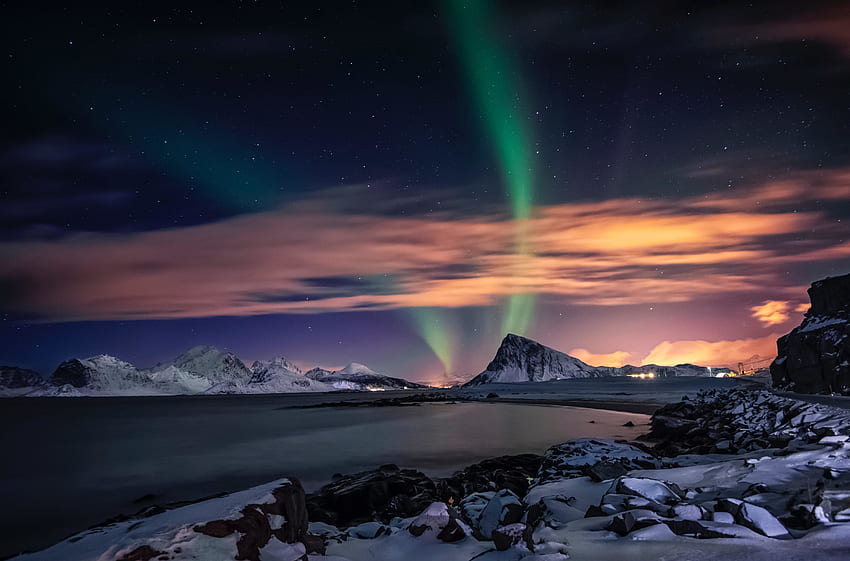 Aurora Borealis แสงเหนือ ทะเลสาบ ท้องฟ้า ธรรมชาติ วอลล์เปเปอร์ HD