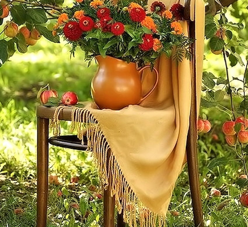 Fall Arrangement, Apples, Autumn, pretty, Fall HD wallpaper