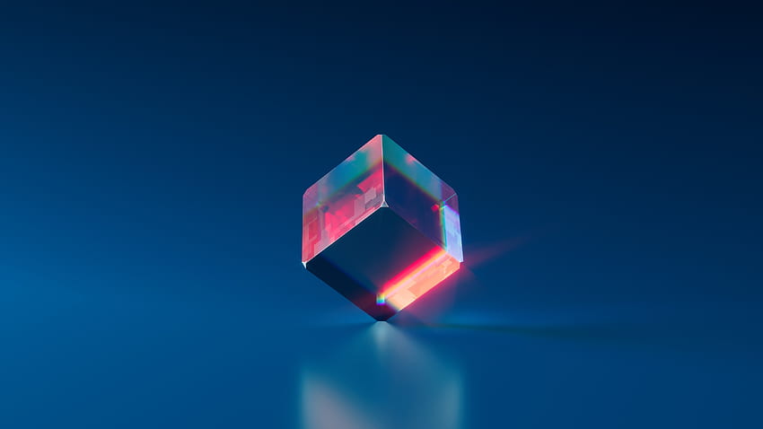 Кристално синьо кубче, блясък, минимален, арт HD тапет