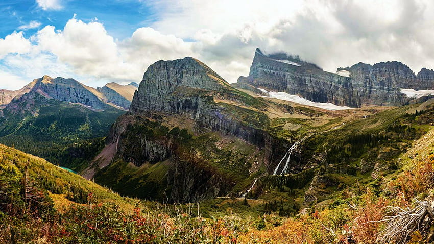 Glacier National Park - Grinnell Glacier Trail, Montana, clouds, USA, landscape, trees, sky, meadow HD wallpaper