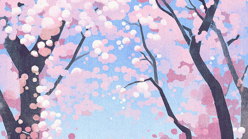 Cute Siba Dog Animal Spring Illustration Art Pink HD wallpaper