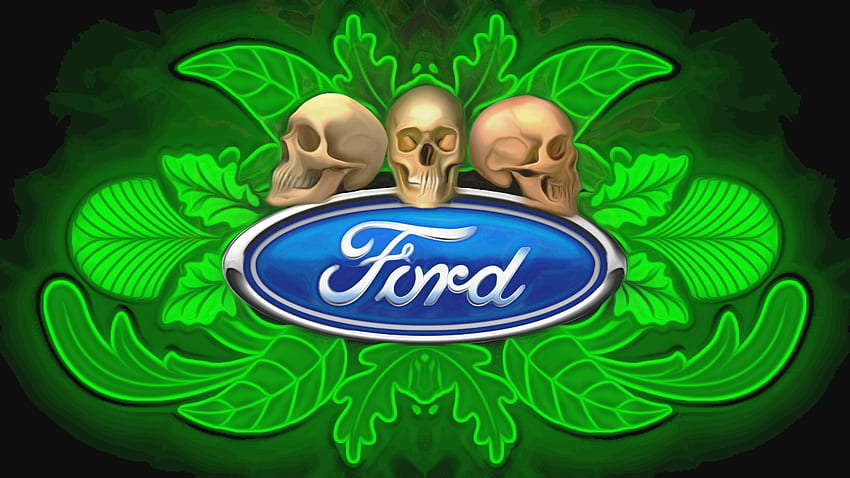Черепи и листа на Форд Абстрактен нов, реколта Форд, емблема на Форд, лого на Форд Моторс, Овал на Форд, фон на емблема на Форд, лого на Форд HD тапет