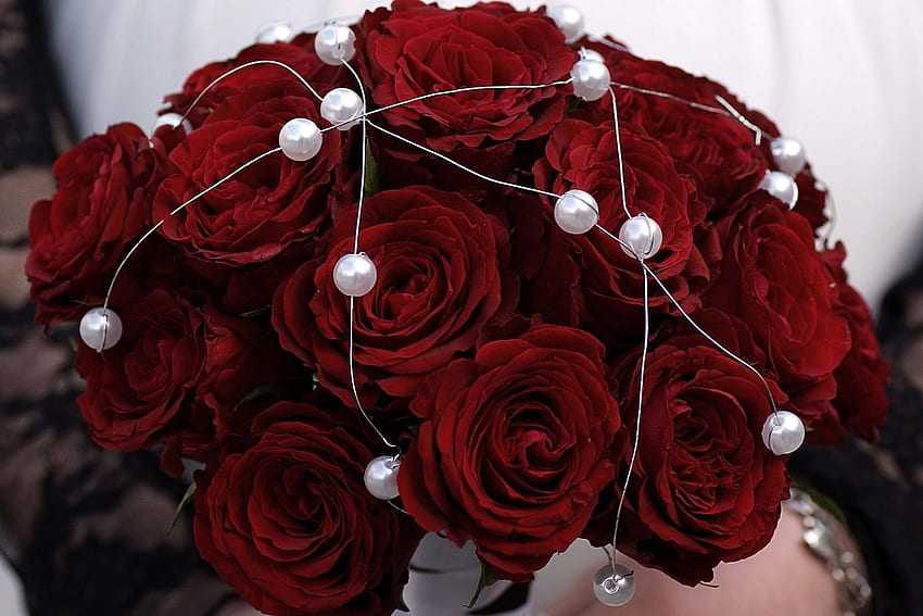 Blumen, Rosen, Perlen, Blumenstrauß, Metall HD-Hintergrundbild