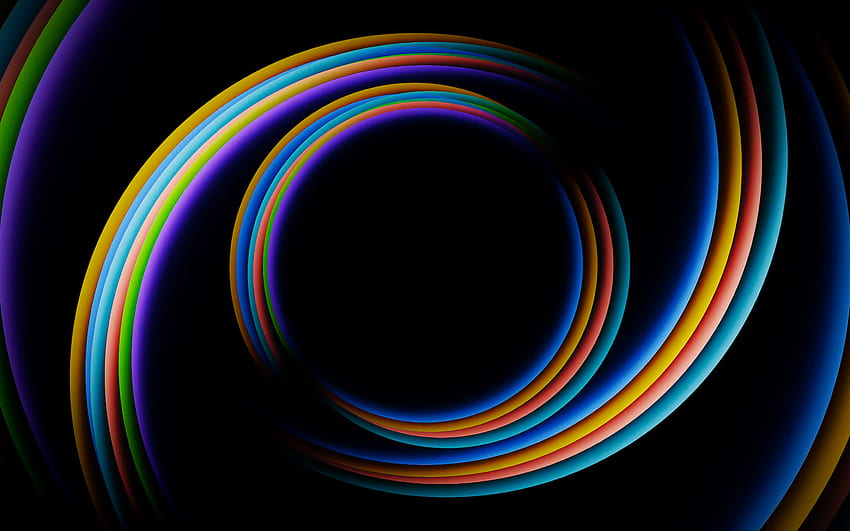 lingkaran berwarna-warni,, latar belakang hitam, kreatif, gelombang abstrak, minimalis, lingkaran abstrak, latar belakang dengan lingkaran Wallpaper HD
