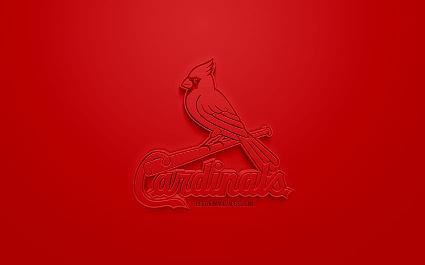 St Louis Cardinals, amerykański klub baseballowy, kreatywne logo 3D, czerwone tło, emblemat 3D, MLB, St Louis, Missouri, USA, Major League Baseball, grafika 3D, baseball, logo 3D z rozdzielczością, Cardinals Baseball Tapeta HD