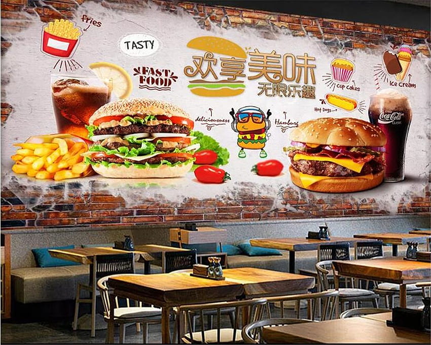 beibehang 3D wall burger fast food restaurant home decor wall papers home decor for walls in rolls. . - AliExpress, Junk Food HD wallpaper