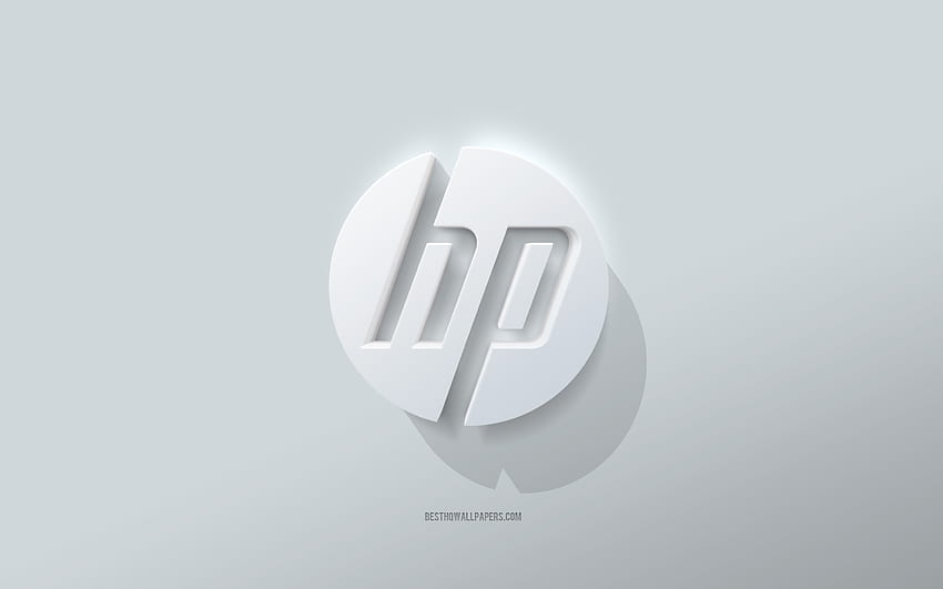 Лого на HP, Hewlett-Packard, бял фон, лого на HP 3d, 3d изкуство, HP, 3d емблема на HP, лого на Hewlett-Packard HD тапет