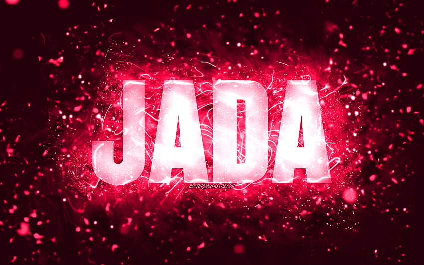 Happy Birtay Jada,, lampu neon merah muda, nama Jada, kreatif, Jada Happy Birtay, Jada Birtay, nama wanita Amerika populer, dengan nama Jada, Jada Wallpaper HD