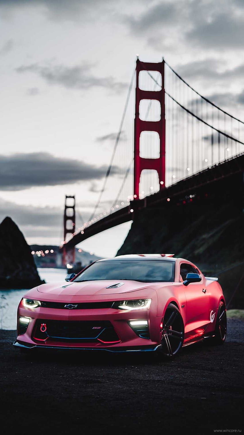 Chevrolet Camaro Golden Gate Bridge iPhone. Луксозни спортни автомобили, Chevrolet camaro, Süper araba, Camaro ZL1 iPhone HD тапет за телефон