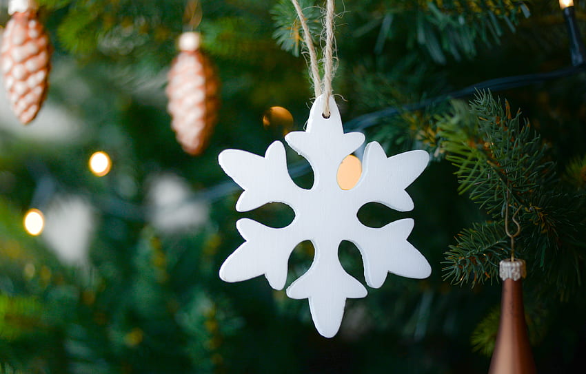 Vacances, décoration, jouet d'arbre de Noël, flocon de neige Fond d'écran HD