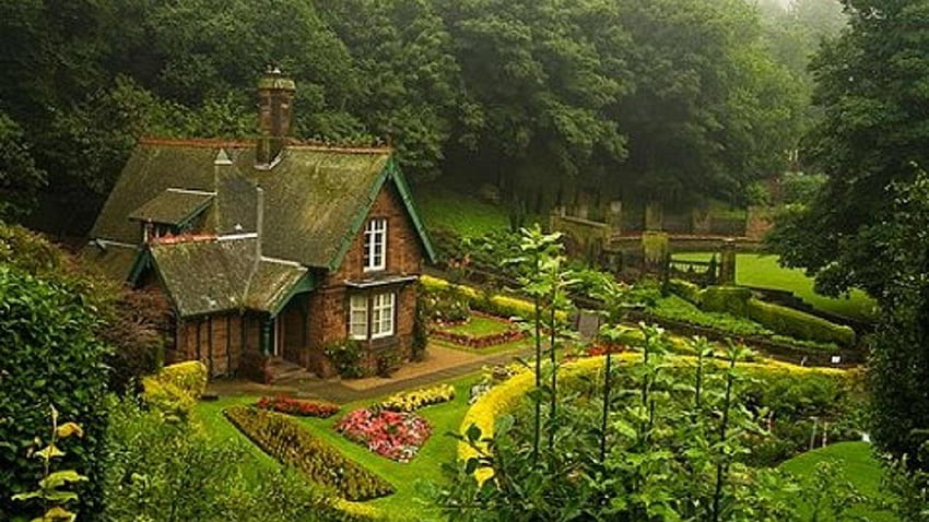 Englisches Häuschen, englischer Häuschengarten HD-Hintergrundbild