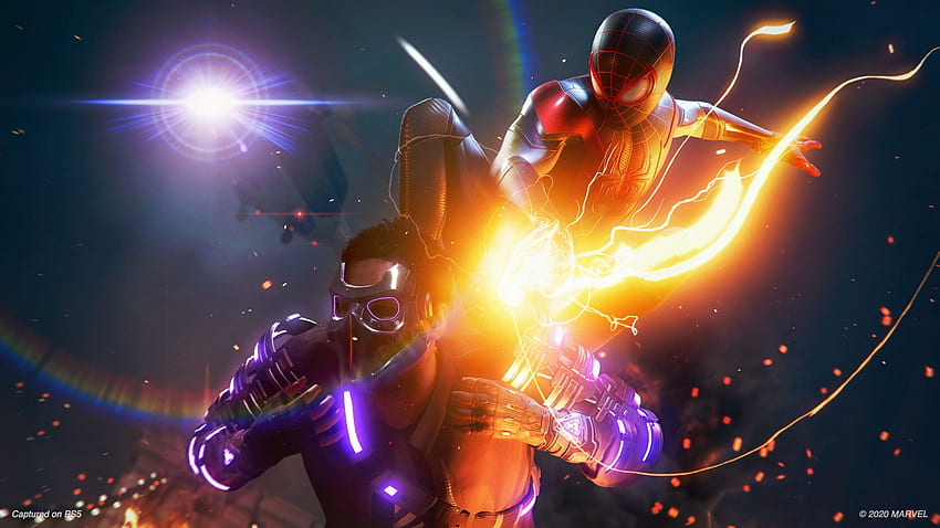 Grafika gry Spiderman Miles Morales — dla techniki, upadek Milesa Moralesa Tapeta HD