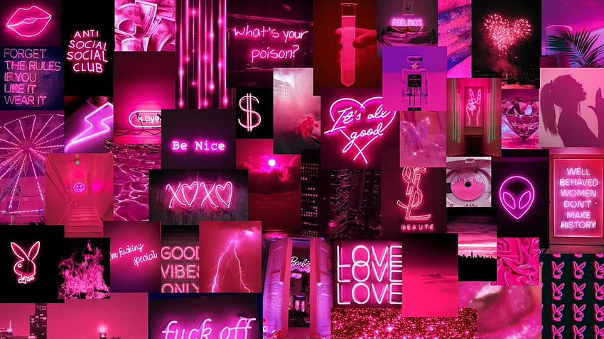 Collage estetico rosa neon. Neon rosa , Laptop carino , Estetica , Cute Pink Neon Hearts Sfondo HD