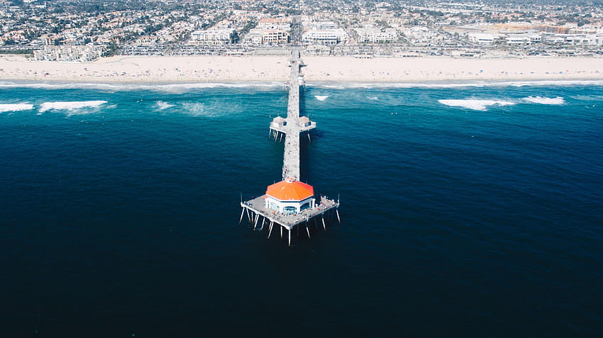 Drone View Of The Pier On The Huntington - Huntington, Huntington Beach HD wallpaper