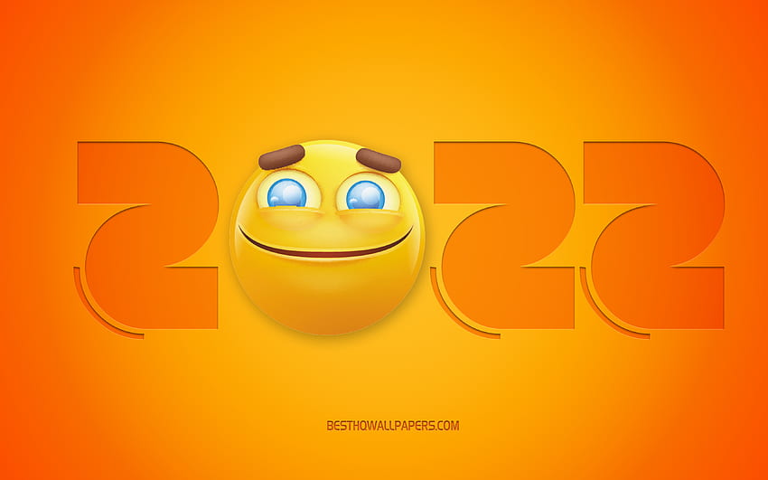 สวัสดีปีใหม่ 2022, พื้นหลังสีเหลือง, ปีใหม่ 2022, แนวคิดปี 2022, พื้นหลังตลกปี 2022, ไอคอนแสดงอารมณ์ความสุข, พื้นหลังสีเหลืองปี 2022 วอลล์เปเปอร์ HD