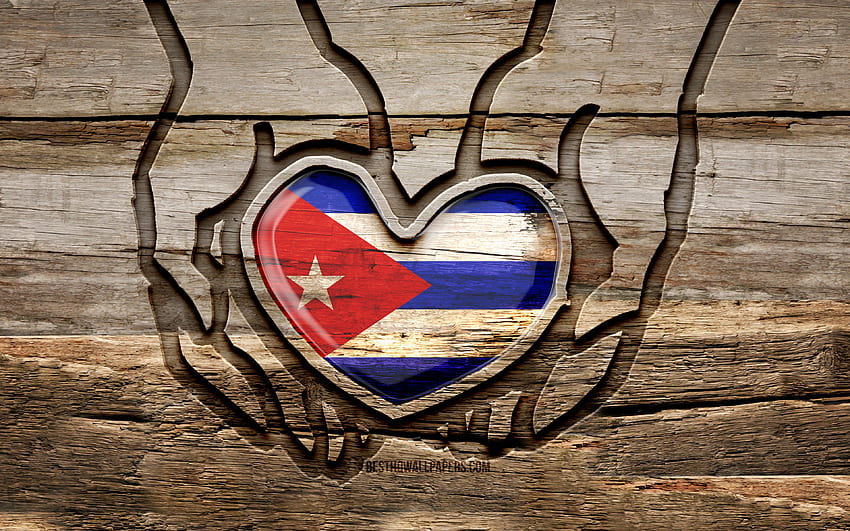 I love Cuba, , wooden carving hands, Day of Cuba, Cuban flag, Flag of Cuba, Take care Cuba, creative, Cuba flag, Cuba flag in hand, wood carving, North American countries, Cuba HD wallpaper