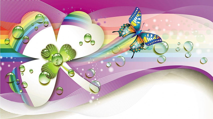 Butterfly Magic, blu, bianco, trifoglio, viola, vortice, rosa, farfalla, astratto, verde Sfondo HD