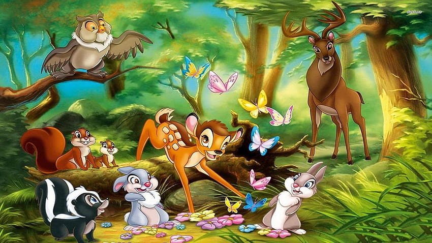 Bambi (1942), zwierzę, rogi, disney, pomarańczowy, bambi, animacja, fantasy, zielony, jeleń, film, las Tapeta HD