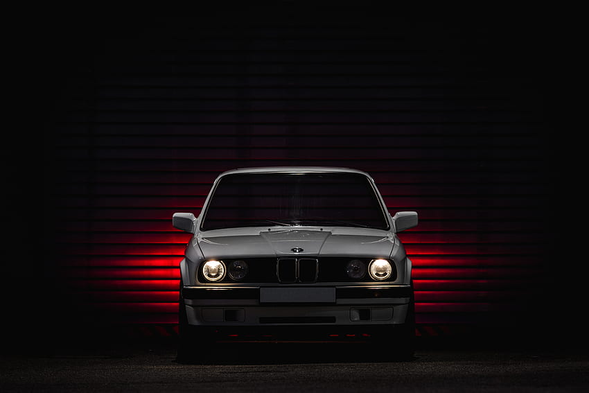 BMW, BMW E30, altes Auto, Oldtimer, deutsche Autos, Lichter, weiße Autos, BMW Serie 3 / und mobiler Hintergrund HD-Hintergrundbild