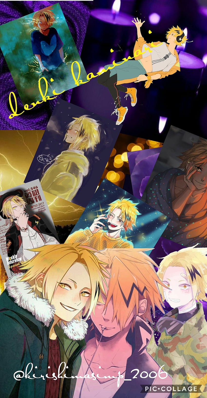 Denki kaminari, chargebolt, mha, yellow, purple, bnha, class 1a, cute, anime HD phone wallpaper