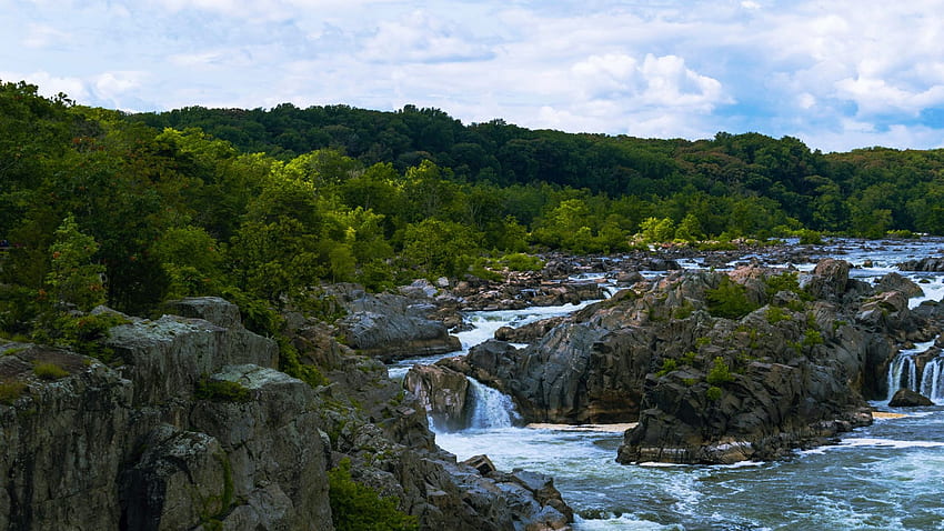 Great Falls Park във Вирджиния, река, пейзаж, каскади, скали, САЩ HD тапет