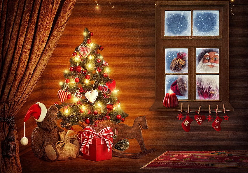 Christmas Winter hat Christmas tree Teddy bear Balls, Christmas Teddy Bears HD wallpaper