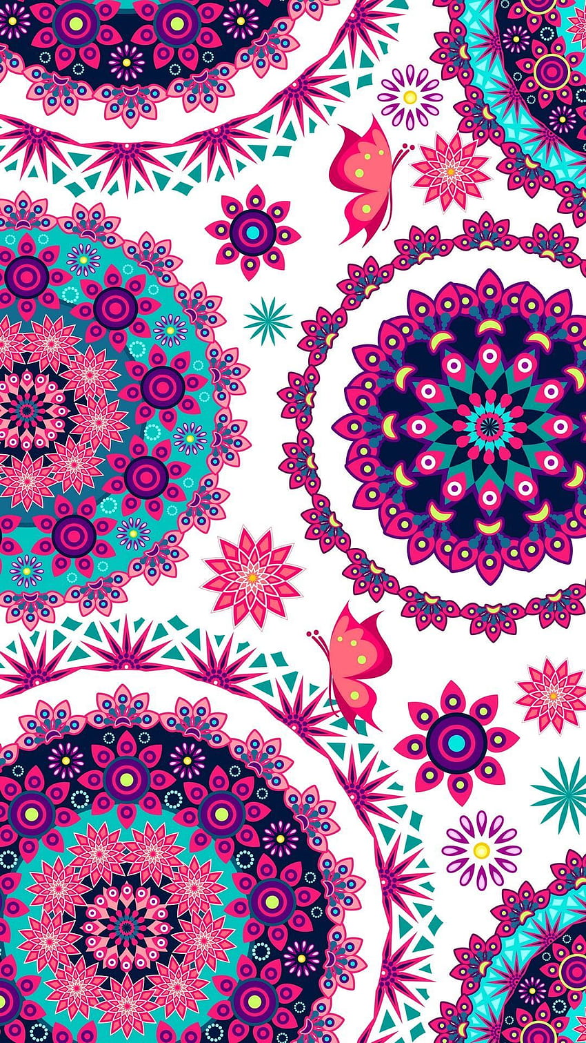 アイフォン。 パターン, マゼンタ, ピンク, デザイン, 小花柄, 曼荼羅ピンク HD電話の壁紙