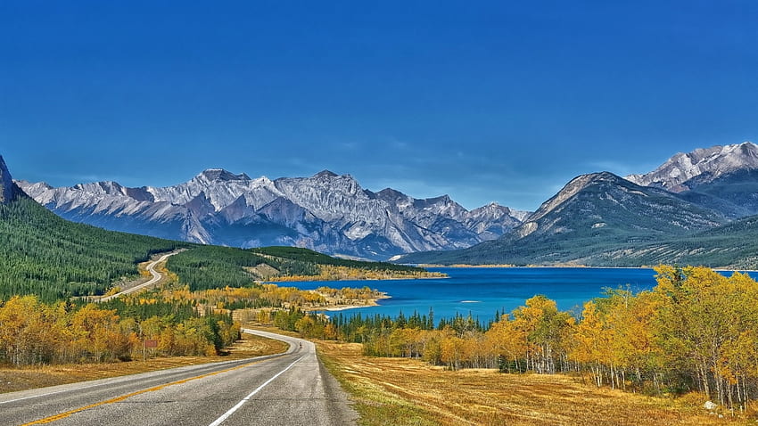 カナダの風景, 道, 湖, 晴れ, カナダ, 自然, 森林, 秋 高画質の壁紙