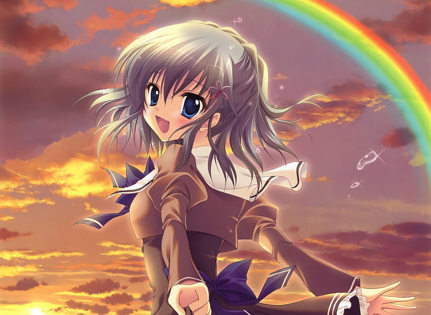 Anime, Rainbow, Smile, Girl, Joy HD wallpaper