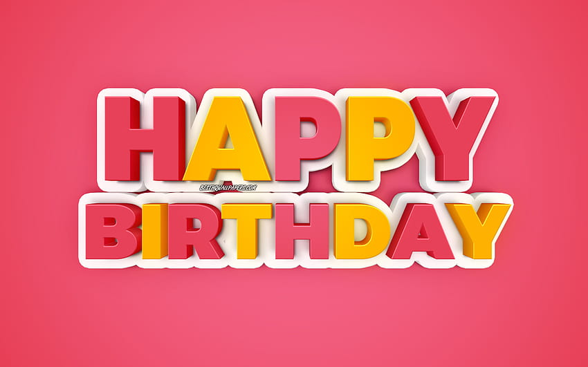 Happy birtay, pink background, 3D multicolored letters, 3D congratulation greeting card, Happy birtay greeting card for with resolution . High Quality HD wallpaper