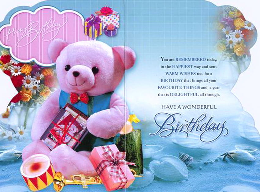 To our little friend on Nexus, pink and blue, bear, birtay, gifts, greetings HD wallpaper