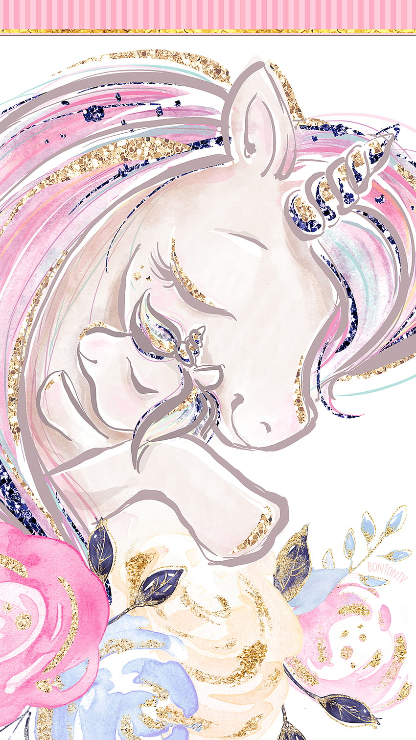 Phone Cute Unicorn Pink Glittery Gold Roses - by BonTon TV - Background 108. Unicorn cute, Unicorn , Pink unicorn HD phone wallpaper