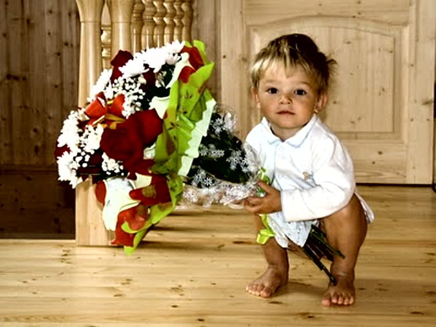 당신을 위한 선물, 어린이, 꽃다발, 아기, 아름다운, 꽃, 선물 HD 월페이퍼