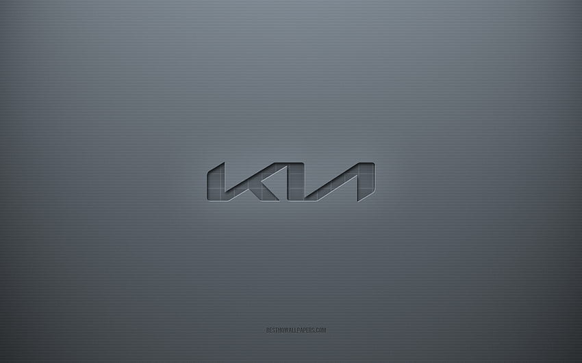 Logo Kia, latar belakang kreatif abu-abu, lambang Kia, tekstur kertas abu-abu, Kia, latar belakang abu-abu, logo Kia 3d Wallpaper HD