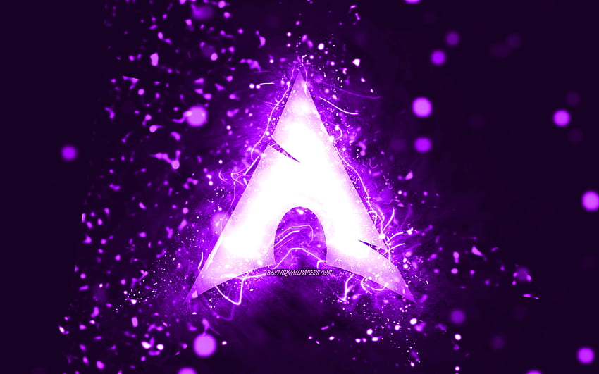 Logo manjaro violet, , lampu neon violet, Linux, kreatif, latar belakang abstrak violet, logo manjaro, OS, manjaro Wallpaper HD