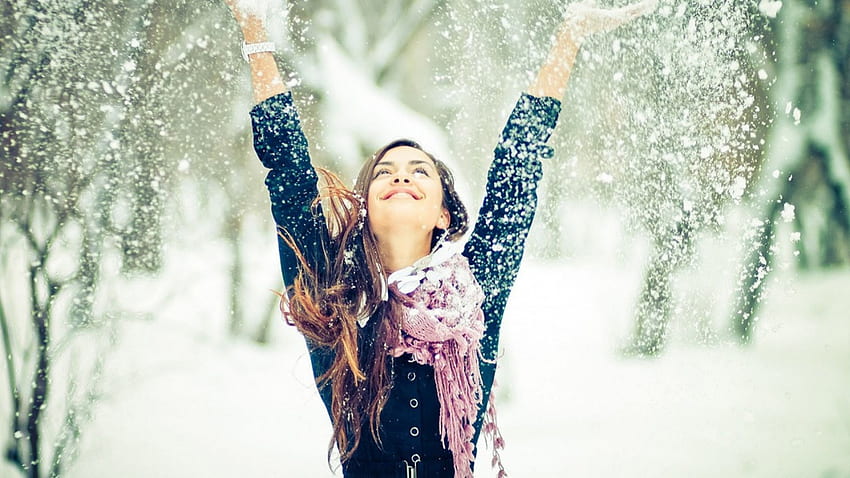 снежно момиче, зима, настроение, сняг, усмивка HD тапет