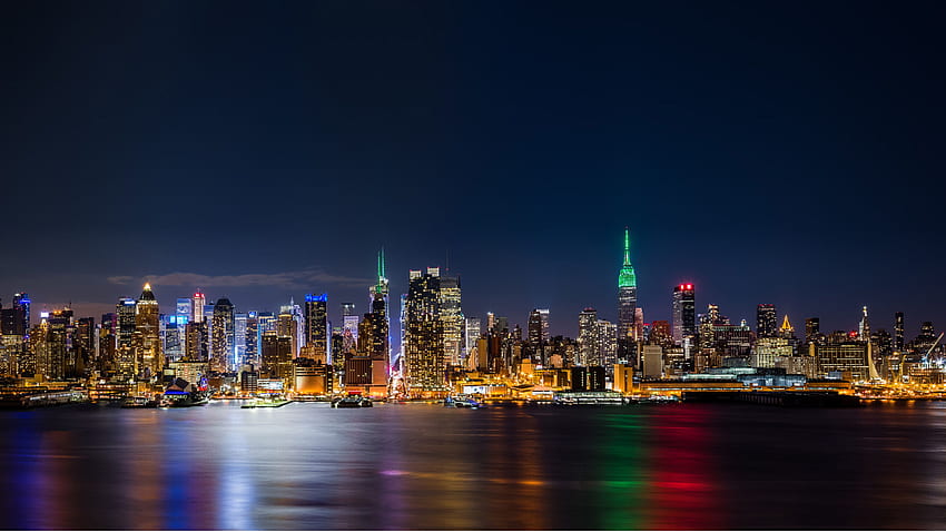 Ню Йорк Сити Емпайър Стейт Билдинг Панорама през нощта Съединени американски щати за таблети и мобилни телефони HD тапет