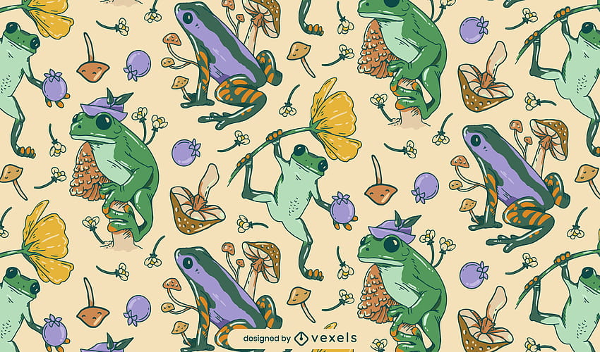 かわいいキノコ カエル パターン デザインのベクトル、かわいいクリスマス カエル 高画質の壁紙