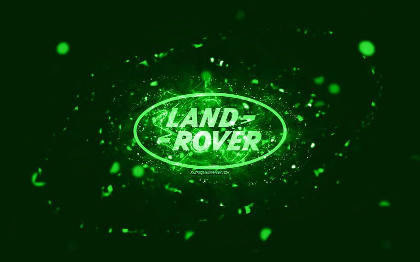 Logo hijau Land Rover, lampu neon hijau, kreatif, latar belakang abstrak hijau, logo Land Rover, merek mobil, Land Rover Wallpaper HD